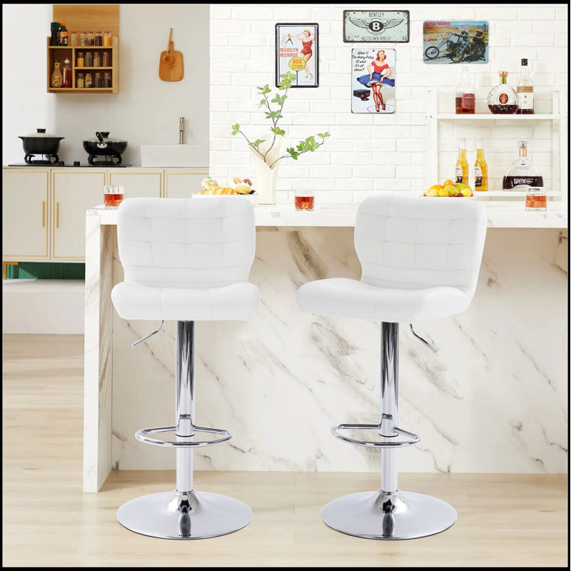 Tabouret de bar pivotant réglable à oreilles capitonné, siège et dossier en cuir confortables pour îlot de cuisine