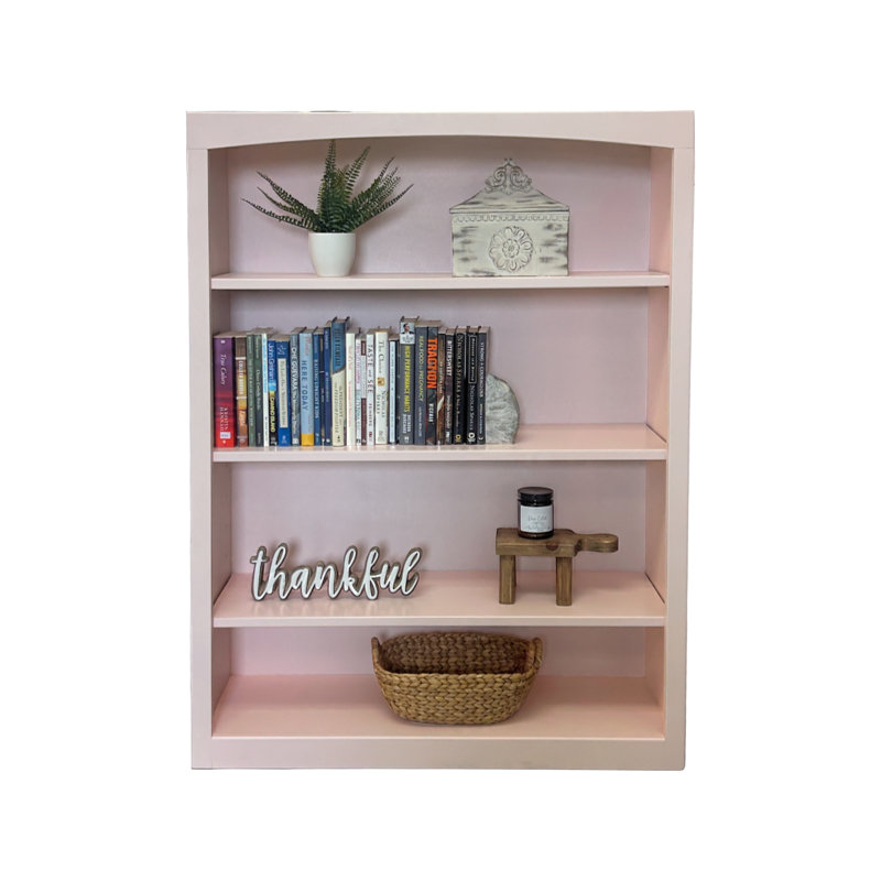 Ossy American Built Solid Wood Bookcase, Blush Pink, (4 Shelves) 48"H x 36"W x 12"D