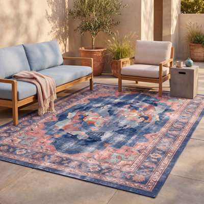 Tapis Dockleaf moderne à poils courts, uni, bleu sarcelle, rose et crème, antidérapant, pour intérieur et extérieur, adapté aux animaux domestiques, salon, chambre, salle à manger, entrée, couloir, bureau, lavable