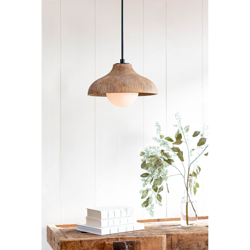 Luminaire suspendu en bois Surfside, Cuir véritable brun