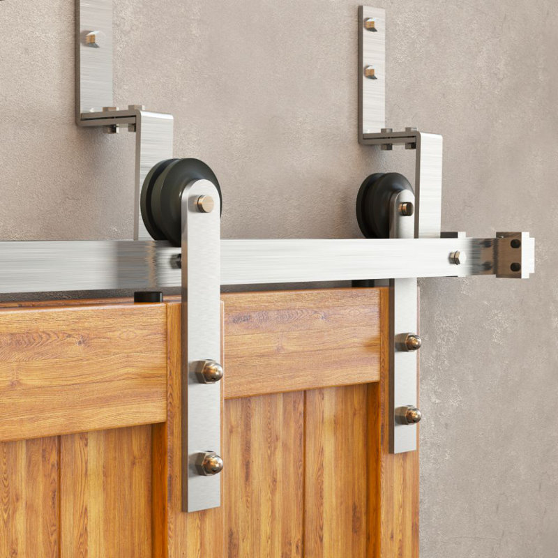 Brushed Nickel Straight Design Z Shape Brackets Double Track Bypass Two Door Hardware Kit, 54 in.