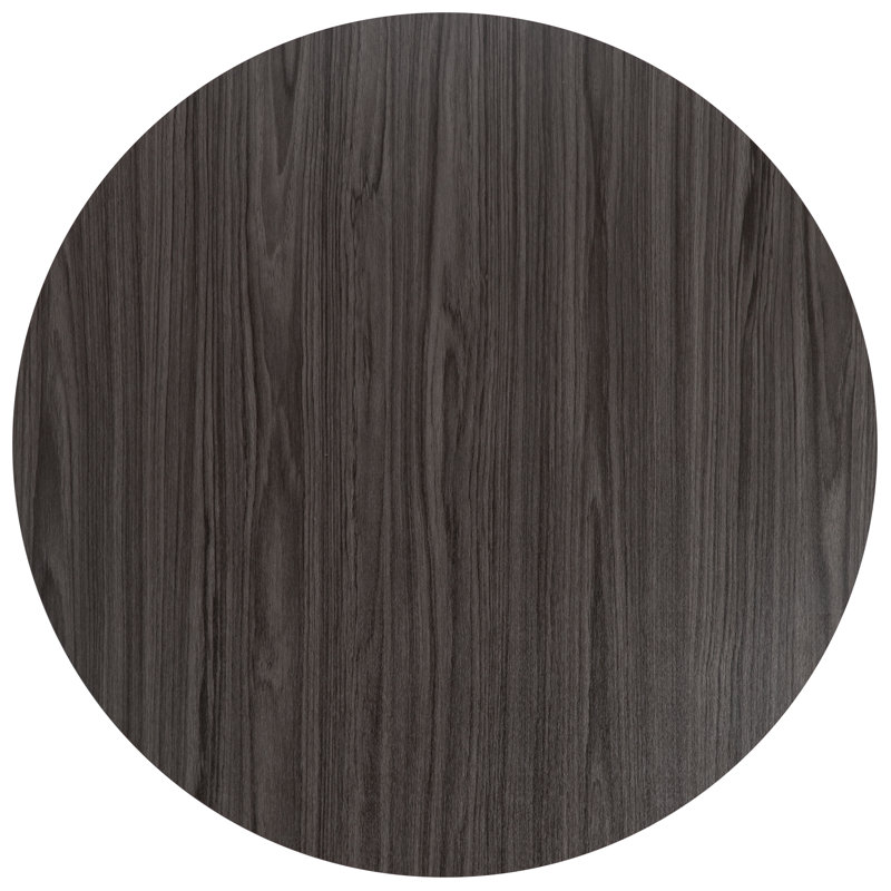 Rustic Gray Round Laminate Conference Table with Cast Iron Base