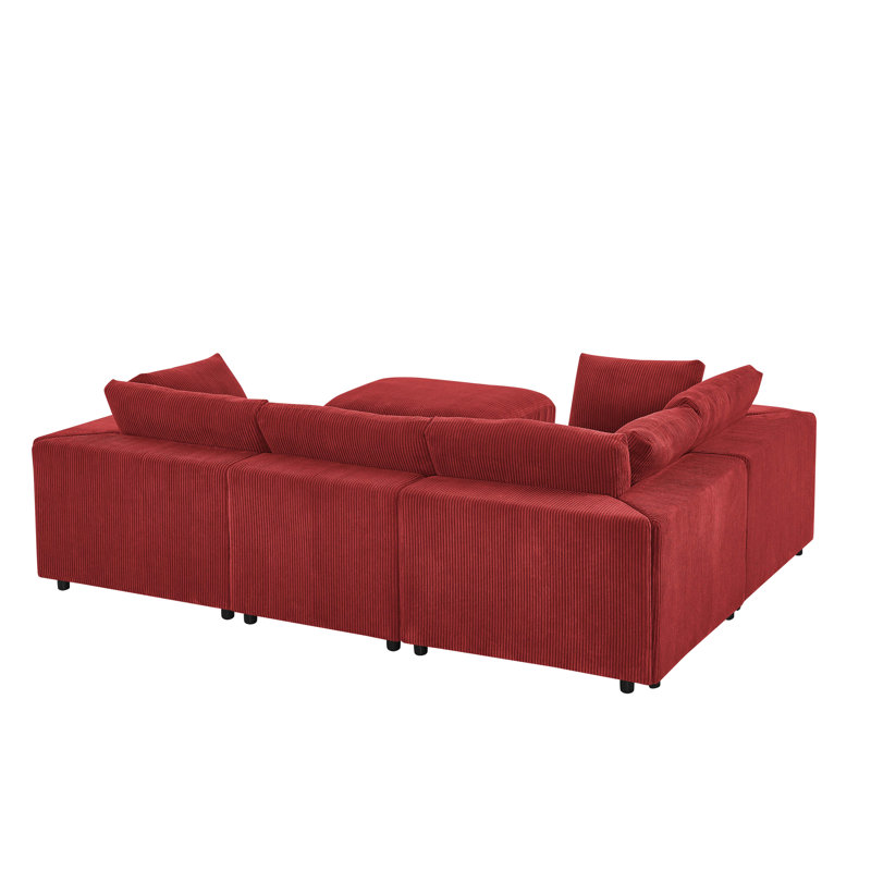 Blewle Corduroy Upholstered Modular Sectional, Red Corduroy
