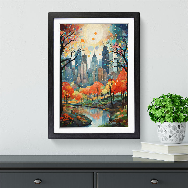 Central Park Neo-Plasticism - Single Picture Frame Print on Wood, 46cm H x 34cm W x 2cm D, Black Framed
