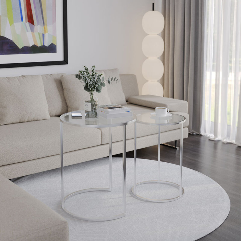 Shkar Three Leg Coffee Table, Chrome, Black