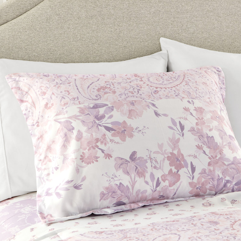 Romantic Pink Floral Paisley Full Comforter Set with Microfiber