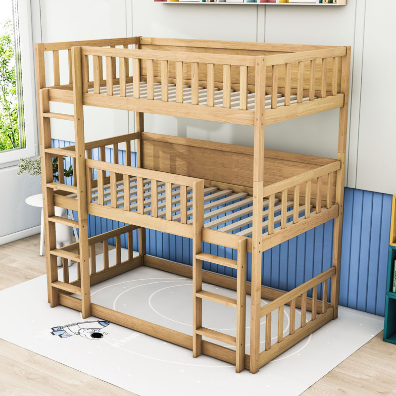  Lit superposé simple en bois avec échelles et garde-corps Kaio, Chêne blanc