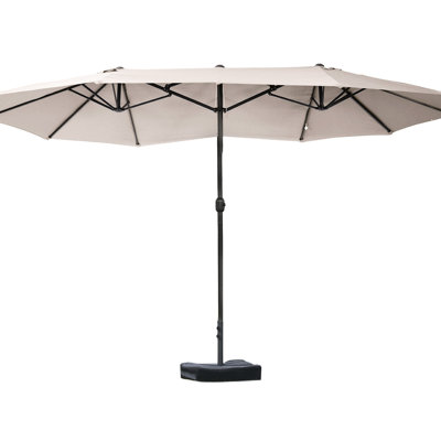 15' Pool Patio Sunshade Umbrella, Steel Rectangular, Double Sided Sun Shelter, Effortless Crank, Coffee Umbrella 15', Protection, Easy Crank Function,