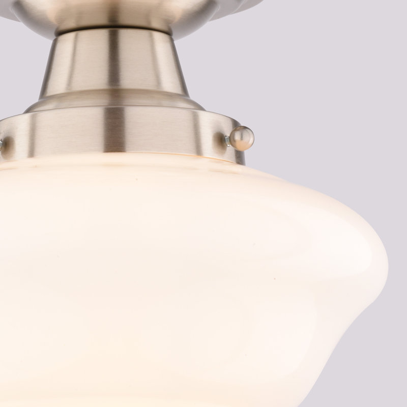 Plafonnier semi-encastré de style école en nickel satiné à 1 lumière de 8,75 po avec abat-jour en verre opale givré Eastgate, idéal pour les plafonds bas, la chambre à coucher, le couloir ou la cuisine