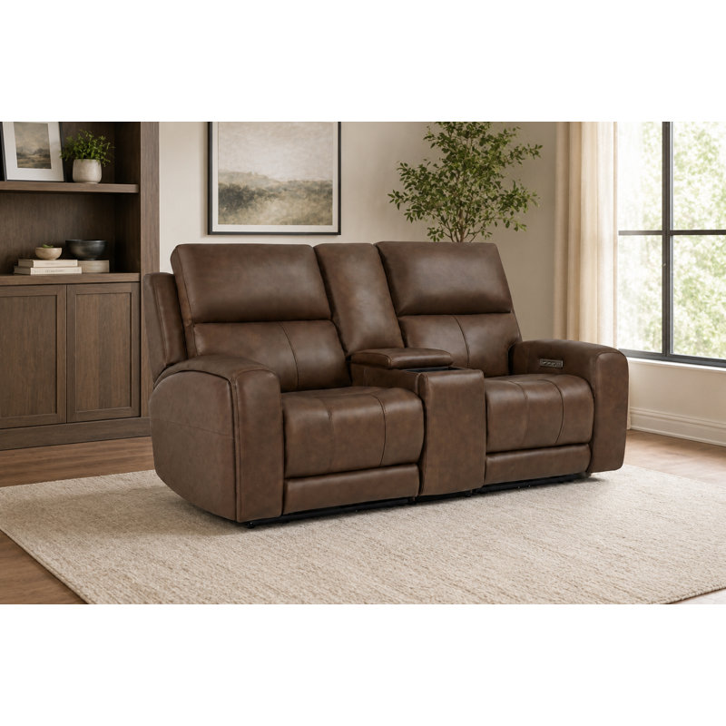 Causeuse en cuir Triple Power avec gravité zéro et console de recharge sans fil, Brown