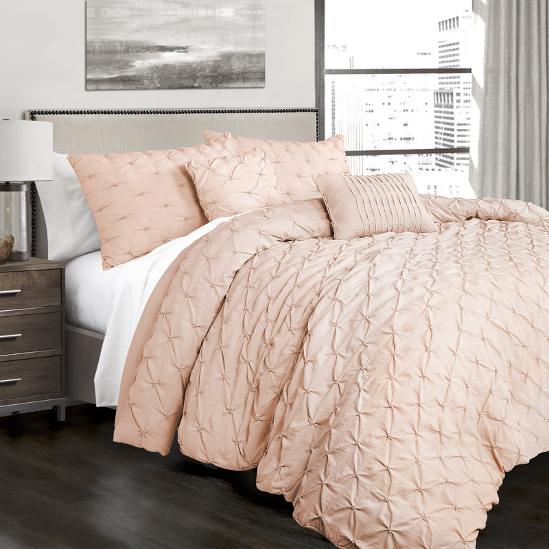 Ravello Microfiber Comforter Set, King Comforter + 2 King Shams + 2 Throw Pillows, Blush