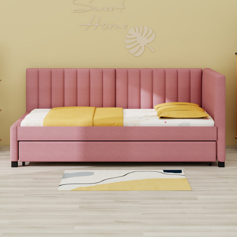 Lit de jour rembourré avec couchette, Lit simple, Rose
