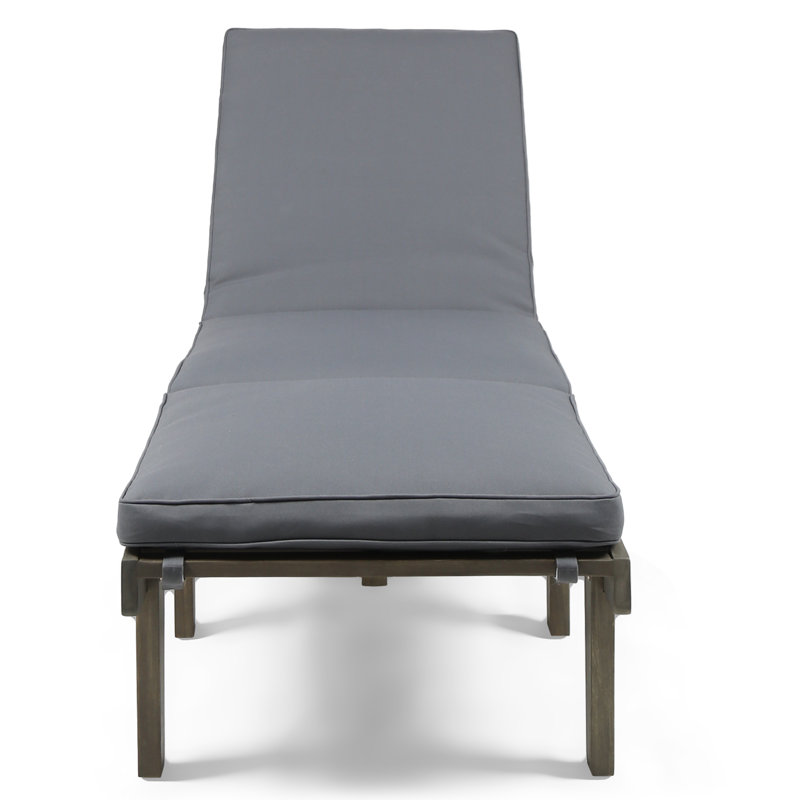 Gray Acacia Wood Outdoor Chaise Lounge with Cushions