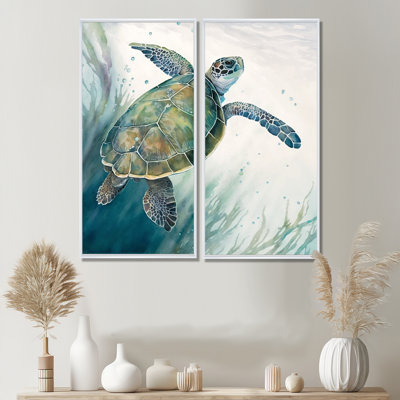 Watercolor Turtle Swimming I - Turtle Canvas Wall Art