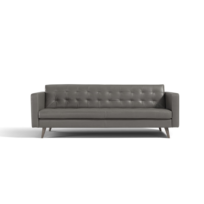Causeuse en cuir véritable Burdett, Cuir véritable gris foncé