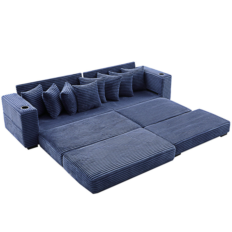 Canapé modulaire en forme de L, canapé modulaire avec repose-pieds mobile, Blue Corduroy