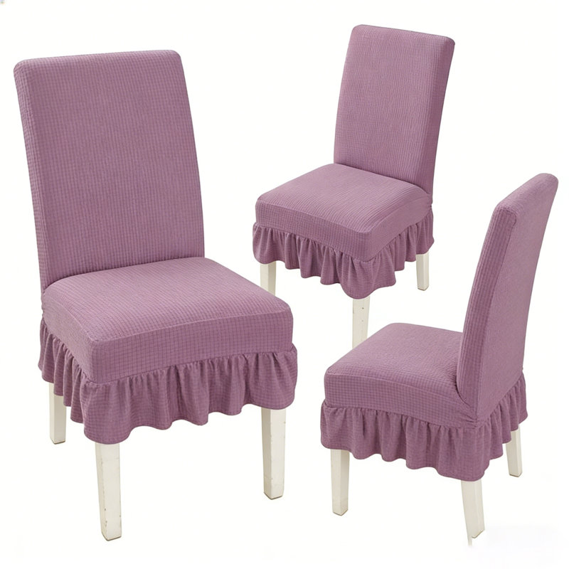 3 PCS Stretch Parsons Dining Chair Covers with Ruffled Skirt, Elastic Slipcovers for High Back Chairs, Wrinkle-Resistant Fabric Protection for Dining Room, Restaurant, Banquet