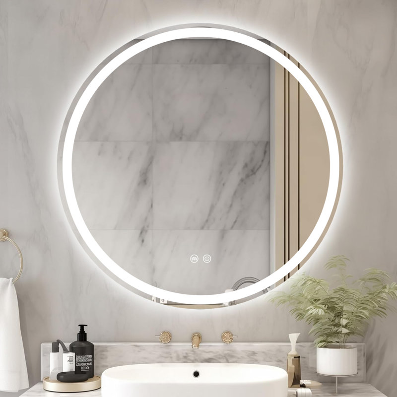 Round 3-Color Temperature Anti-fog LED Bathroom Mirror with Backlight and Front Lighting, Shatterproof, UR Approved and LTL Professional Certified