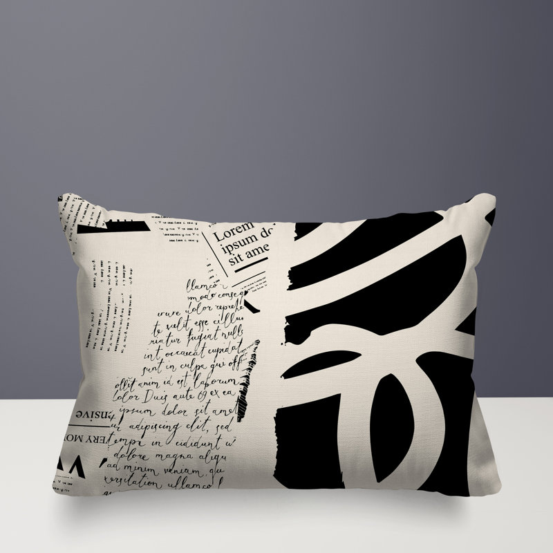 Oreiller rectangulaire réversible intérieur / extérieur Vaya, Noir / blanc cassé, H 14 po x l 20 po
