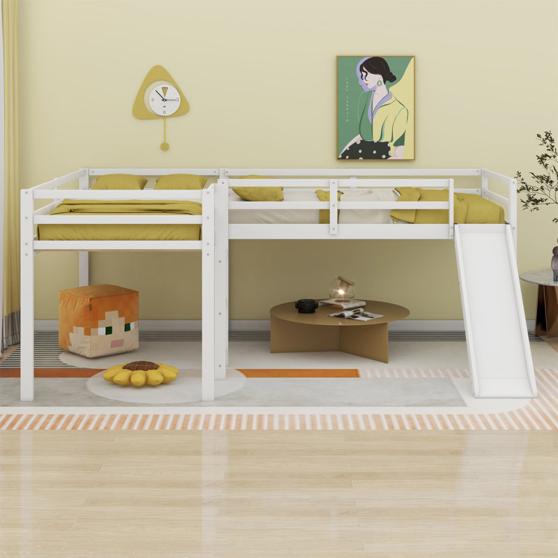 L-Shaped Loft Bed With Ladder And Slide