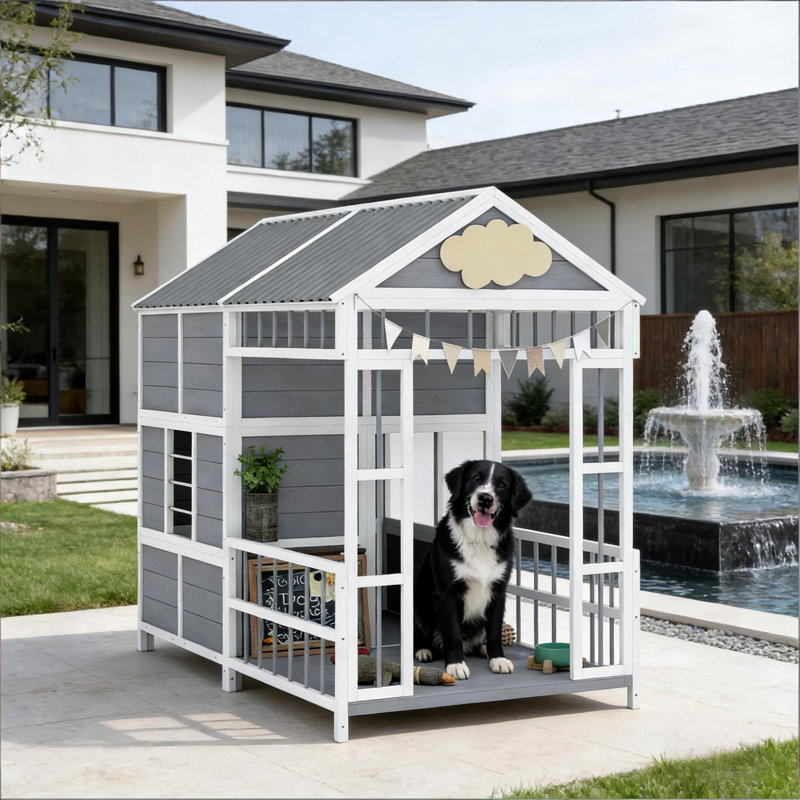 Niche pour chien spacieuse en bois avec rangement, conception moderne pour l'extérieur