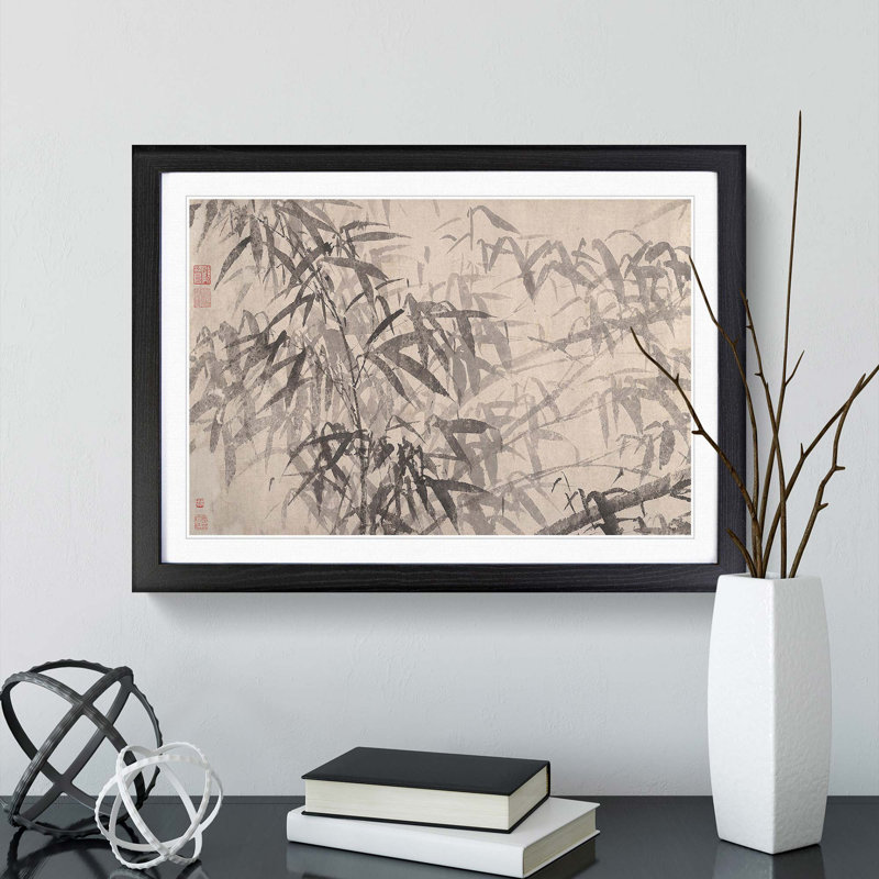 A Bamboo Plant by Tang Yin - Single Picture Frame Painting, 33cm H x 45cm W x 2cm D, Black Framed