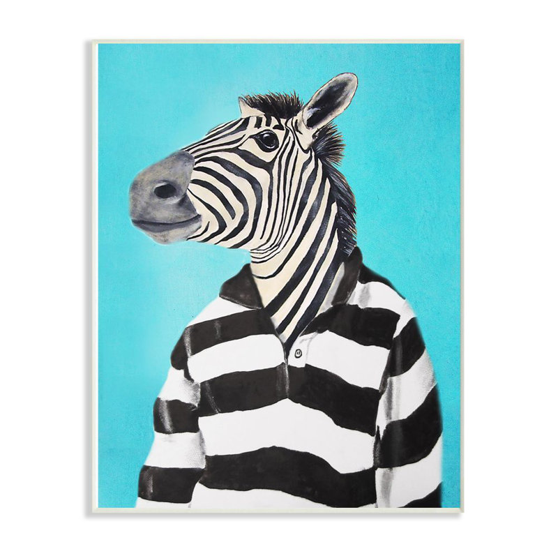 Décoration murale Tejal Zebra in a Striped Portrait, H 15 po x l 10 po x P 0,5 po, Plaque en bois