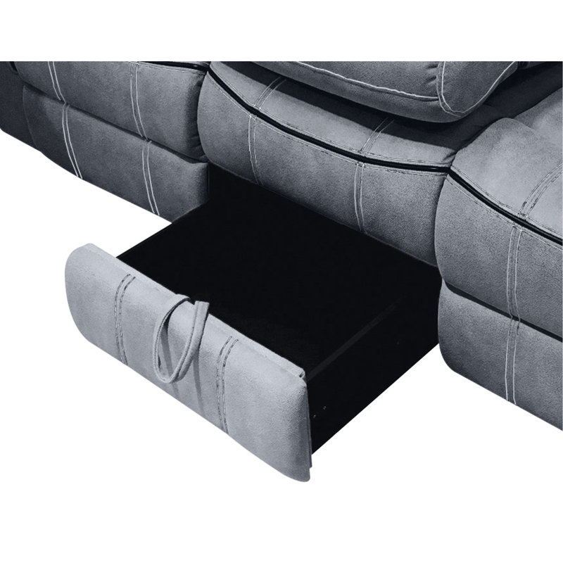 Fauteuil inclinable confortable en velours avec tiroir de rangement et table inclinable grise - 3 sièges, et relaxant, stable, fabrication touffetée élégante, apaisante