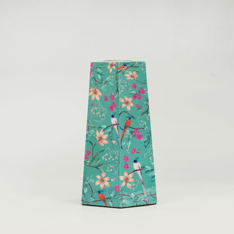  Aqua Flora Hexagonal Candleholder, 9.5" H x 3.5" W x 4" D