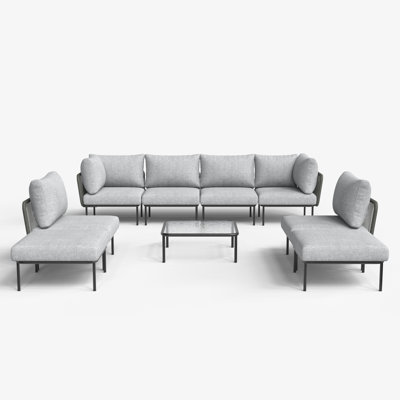 Latitude Run® 9 Pieces Aluminum Patio Furniture Set, Modern Modular Sectional Sofa with Coffee Table and Upgrade Thickness Cushion