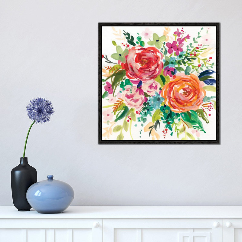 Bright Bouquet I by Carol Robinson - Painting on Canvas, 93.98 cm H x 93.98 cm W, Black Framed Canvas