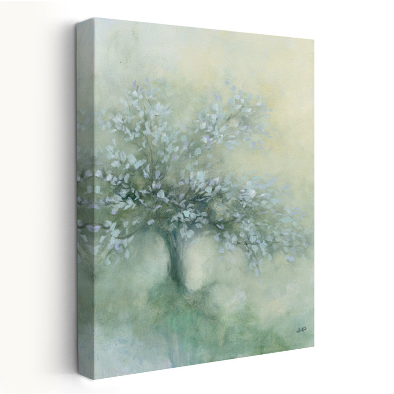 Arbre subtil I fleur de gris contemporain bleu, H 36 po x l 24 po