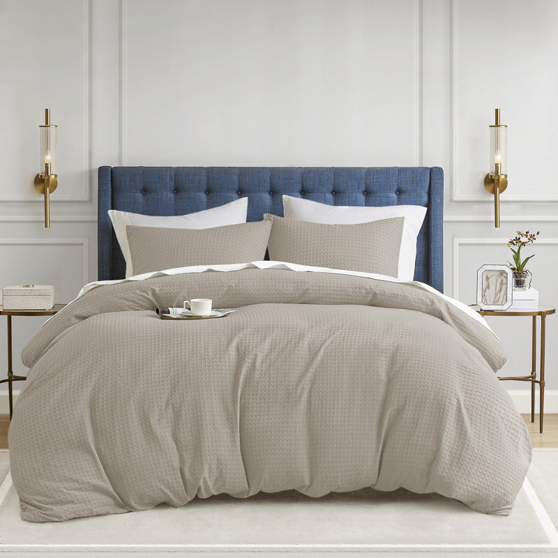 Ensemble de housse de couette texturée Mina Waffle Weave, Housse de couette très grand / très grand califo, Neutre