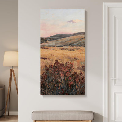 Vertical Landscape Canvas Wall Art Rustic Framed Nature Artwork, Large Meadow and Hill Painting Print, Vintage Country Living Room Home Bedroom Decor, Modern Big Canvas Art Picture 20×40 Inch
