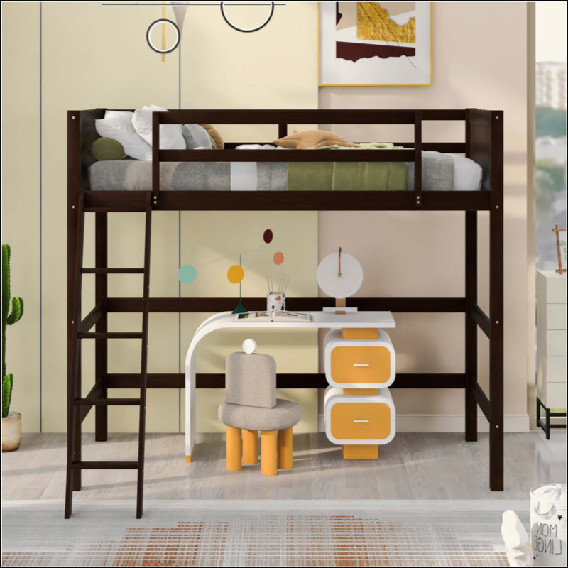 Lit mezzanine en bois avec échelle, Espresso