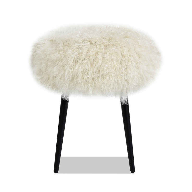 Stanny Upholstered Ottoman, Beige Genuine Fur