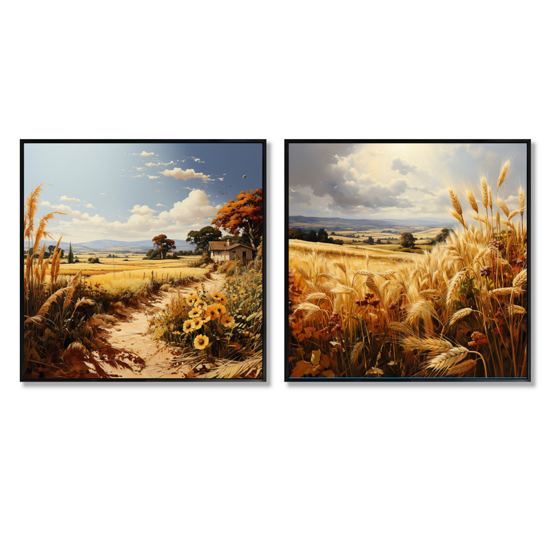Countryside Rhapsody - Ensemble de 2 collages carrés de ferme, Cadre flottant noir, H 16 po x l 33 po
