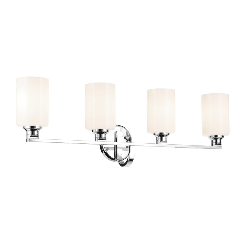32.25" 4-Light Vanity Light with Fluted Glass, Chrome, Opal Etched