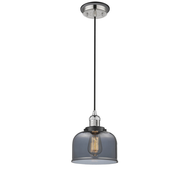 Bissonnette 1 - Light Single Pendant, Polished Nickel with Matte Black accents, Plated Smoke