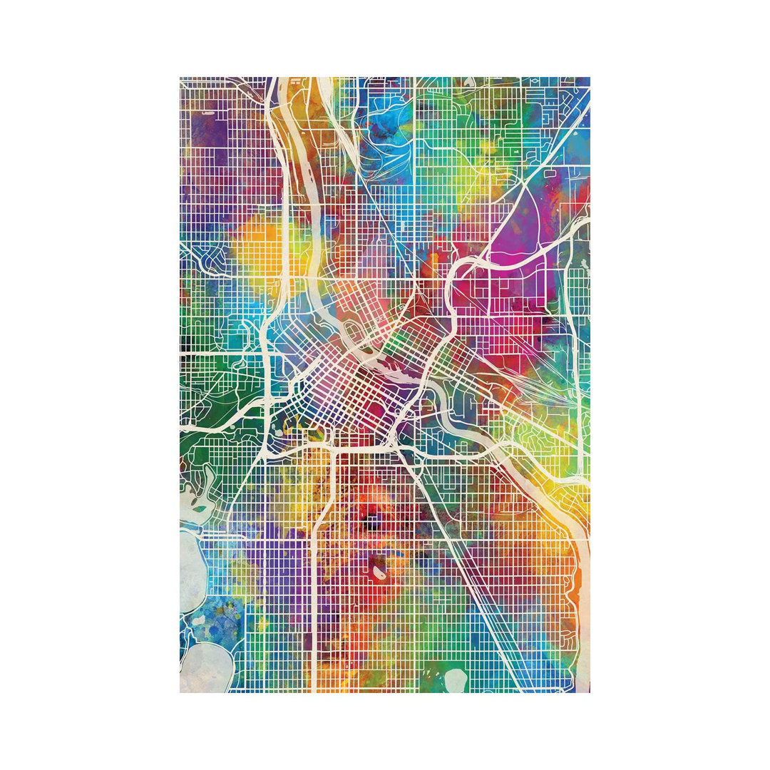 Minneapolis Minnesota City Map I by Michael Tompsett - Wrapped Canvas Gallery-Wrapped Canvas Giclée