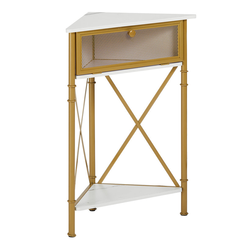 Ensemble de 2 tables de bout avec rangement Kempst, ensemble de 2 tables de bout en coin de ferme avec porte rabattable, tables d'appoint triangulaires industrielles avec tablette, tables d'appoint rustiques pour petit salon