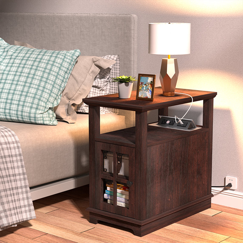 Boxley End Table and Built-In Outlets, Espresso Top/Espresso Base