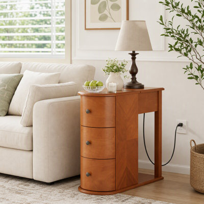 3-Drawer End Table with Charging Station & Hidden Cup Holder Drawer