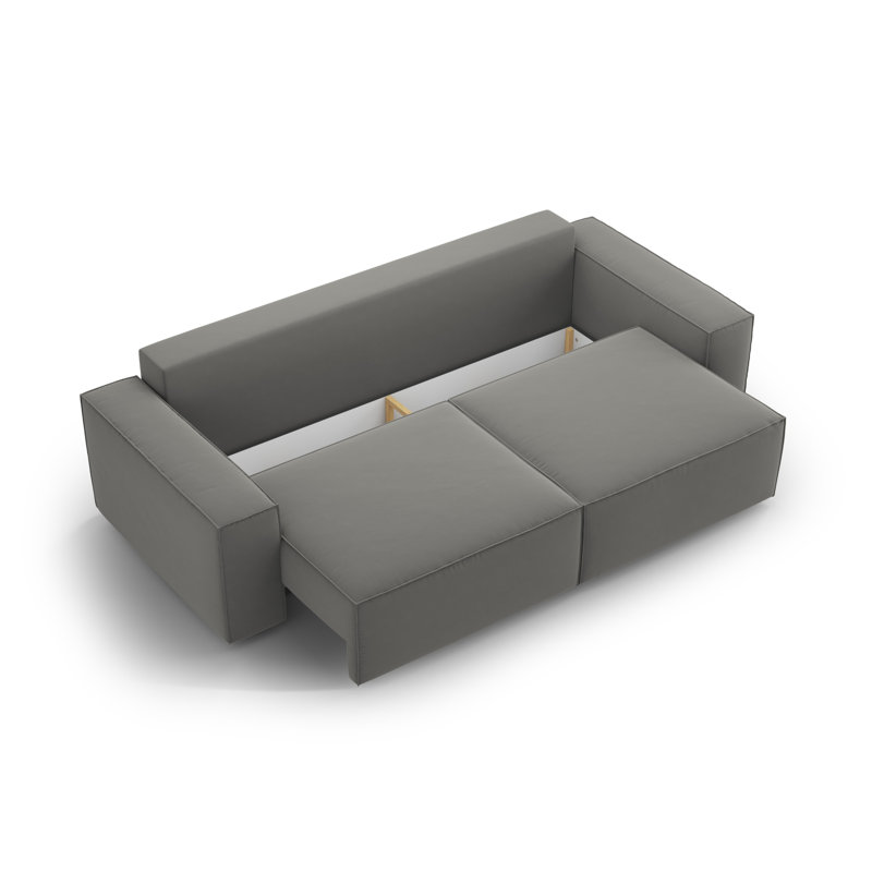Biles 3 Seater Velvet Sofa Bed, Light Grey