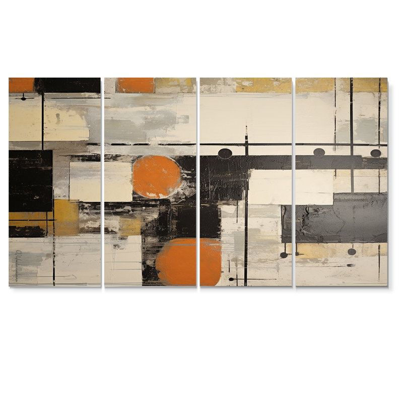 Art déco 4 pièces décontractées beige, orange, noir et blanc pour le salon, H 28 po x l 48 po