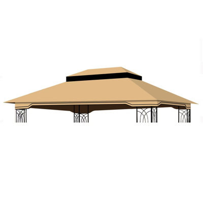 10X12 Ft Outdoor Patio Gazebo Replacement Canopy,Double Tiered Gazebo Tent Roof Top Cover Only(Frame Not Include)-Beige/White