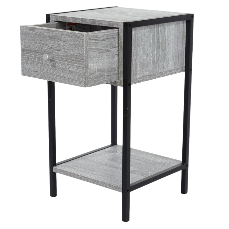 One-Drawer Compact Bedside Cabinet, Wood-Effect Finish, 33cm, Grey