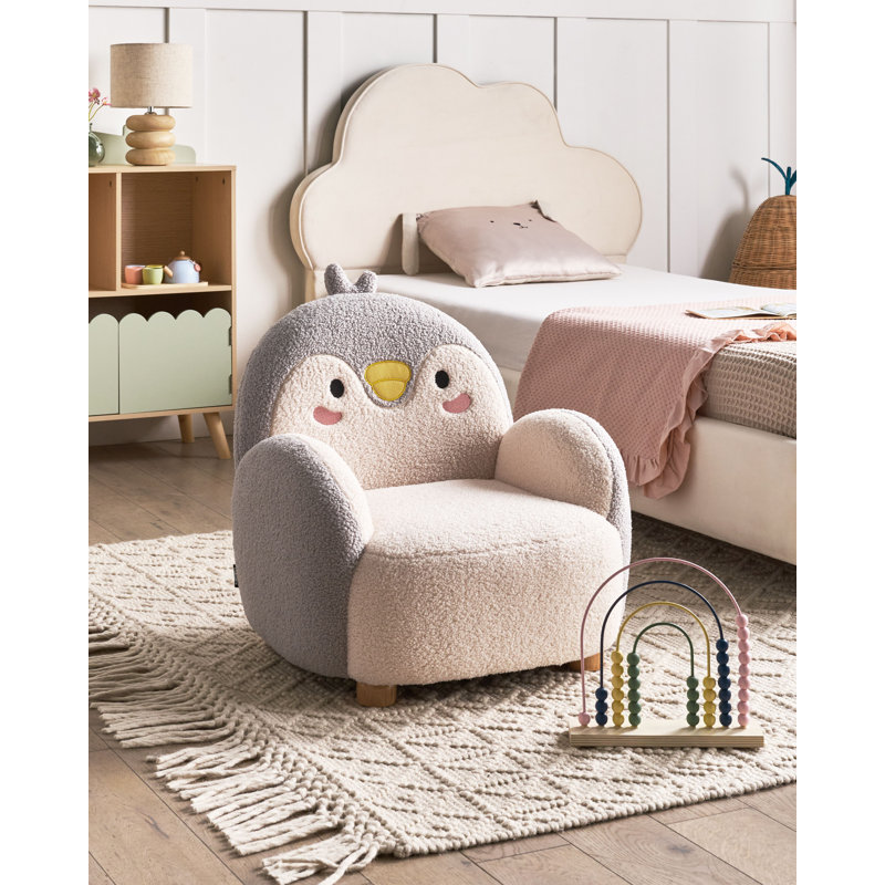 Kids Boucle Armchair Penguin FYN, Brown/White/Grey