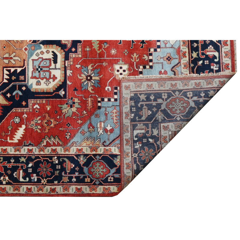 Wool Oriental Area Rug in Rust/Blue/Navy, Rectangle 10' x 14'
