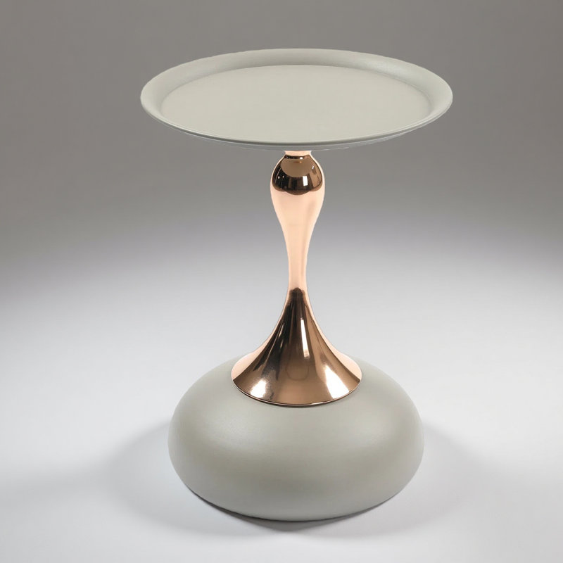 Table d'appoint à plateau rond moderne en métal avec base piédestal, Gris mat